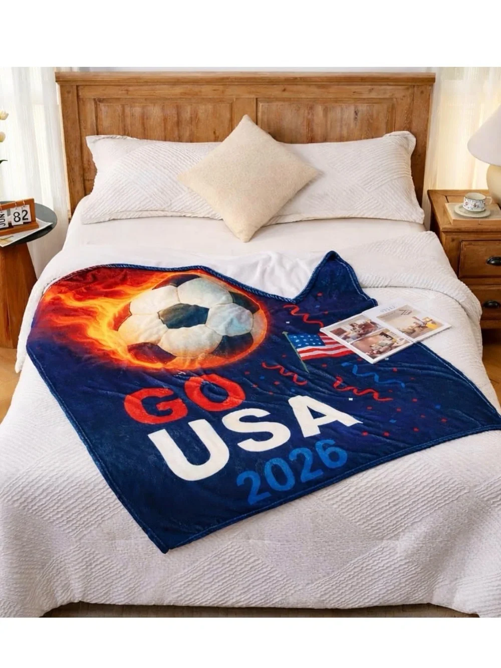 Go USA 2026 Soccer Fleece Throw Blanket - Navy, Red, White NWT